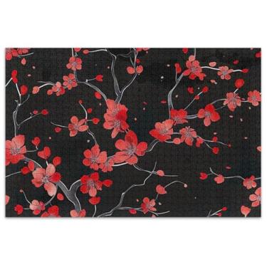 Imagem de Quebra-cabeça adulto vermelho preto flor de cerejeira 500 peças presentes para jogo de elefante branco paisagem floral