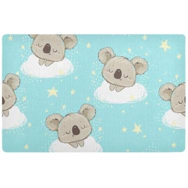 Imagem de TSENQUE Tapete personalizado com estampa de coala azul celeste engraçado tapete de varanda frontal decoração de varanda lavável tapete de porta da frente entrada interna 81 x 50 cm