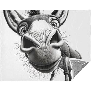 Imagem de Manta macia personalizada de burro engraçado para sofá de carro para mulheres cobertor felpudo impresso 177,8 cm x 139,7 cm
