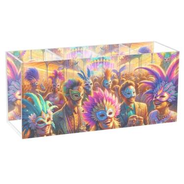 Imagem de TSENQUE Porta-lápis para mesa, carnaval, festival, carnaval, copo de acrílico para canetas, porta-canetas, organizador de mesa personalizado