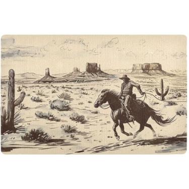 Imagem de Capacho vintage de cowboy personalizado deserto vintage tapete de porta frontal de outono decoração de entrada tapetes de porta interna para entrada de casa 81 cm x 50 cm