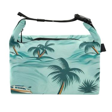 Imagem de TSENQUE Lancheira tropical Island Palm Teal para mulheres, lancheira com alça de ombro, lancheira para trabalho, bolsa térmica floral para trabalho