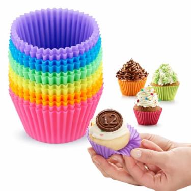 Imagem de Kit 12 Forminhas de Silicone para Cupcake e Muffin BPA Free Antiaderente Reutilizável Utilize no Forno Microondas Airfryer Assadeira e Segura para Lava-louças - Casa e Cozinha