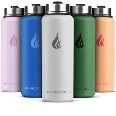 Imagem de HYDRO CELL Garrafa de água isolada de aço inoxidável com canudo - para bebidas frias e quentes - Frasco de metal a vácuo com tampa de rosca e garrafa térmica esportiva moderna à prova de vazamento