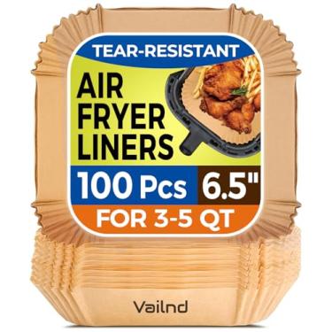 Imagem de Forros de papel Air Fryer descartáveis: 100 peças de papel pergaminho antiaderente para fritadeira a ar, assadeiras de grau alimentício para assar no micro-ondas (16,5 pol quadrado)