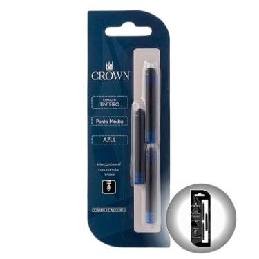 Imagem de Carga Para Caneta Crown Tinteiro Com 3 Refil - CA32005, Azul - CA32005