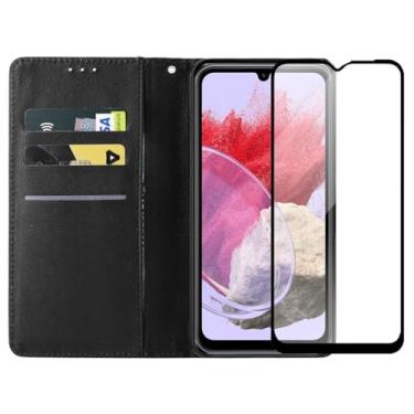 Imagem de Capa Carteira Premium para Samsung Galaxy M34, Preta, com Porta Cartões e Película de Vidro 3D, Suporte Ajustável