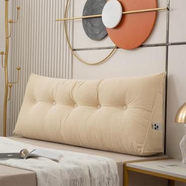 Imagem de CYTJHMD Almofadas de cabeceira de cama de solteiro grande para cama de dormitório para cabeceira, almofada de sofá-cama para descanso, beliche com capa destacável, bege, 200 x 20 x 50 cm