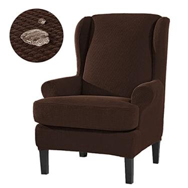Imagem de BAGASI Capas de cadeira Wingback, capa de poltrona com asa elástica, capa de poltrona de 2 peças, protetor de móveis para sala de estar, café escuro