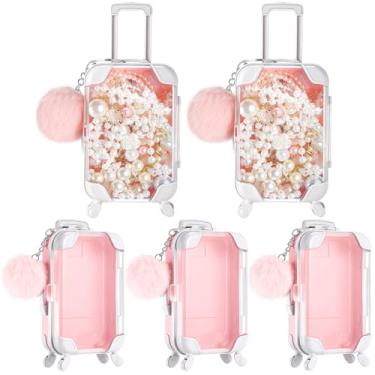Imagem de VioraWhite 10 peças mini caixa de armazenamento vazia e chaveiro de bola de pelúcia transparente recipientes de armazenamento de bagagem de doces estojo de embalagem de mala (rosa)