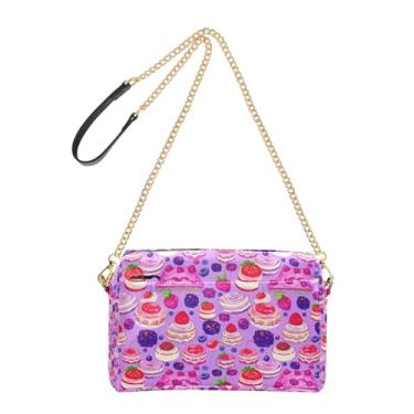 Imagem de Joitme Bolos coloridos bagas rosa roxo bolsa feminina bolsa transversal bolsa para celular linda bolsa de ombro de couro PU com alça de corrente
