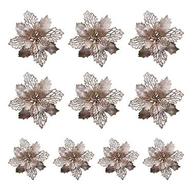 Imagem de ZJchao Poinsétia Brilhante, Flores Artificiais de Natal de 9cm Com Destacável para Decoração de Guirlanda, Festa de Casamento, árvore de Natal (#4)