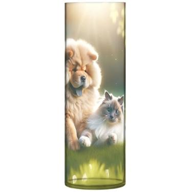 Imagem de Vaso cilíndrico buquê de flores, chow chow, cachorro, fofo, gato, grande, vaso de plástico, estampa personalizada, decoração moderna para quarto, 30 cm x 9,9 cm