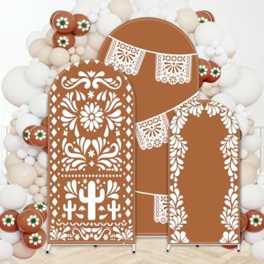 Imagem de JarThenaAMCS 3 peças de capas de fundo de arco mexicano marrom branco floral Cielito Lnido arco suporte capa de tecido para decoração de festa de chá de bebê Talavera casamento aniversário chá de bebê