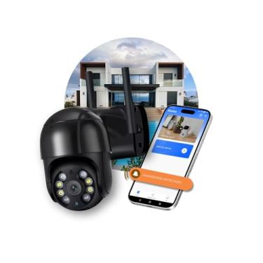 Imagem de Câmera de Segurança Externa IP A8 Black PTZ Wi-Fi à Prova D'água com Visão Noturna, Áudio Bidirecional, Detecção de Movimento, Zoom 5X, Rotação 360°