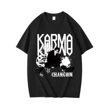 Imagem de Camiseta KPOP KARMA Hip Hop Changbin Hyunjin Felix Moda Coreana Street