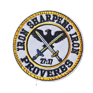 Imagem de Iron Sharpens Iron Proverbs 27:17 Patch tático de moral bordado com gancho e laço para colete militar MOLLE mochila bolsa de fé cristã design para roupas de academia, capacetes e equipamentos