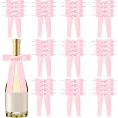 Imagem de CLUEWR 50 peças de laço de fita de cetim rosa, 12 x 19 cm, grande pré-fabricado, laço torcido, decoração para artesanato, presentes, embalagens, lembrancinhas, casamento, aniversário, decoração de chá