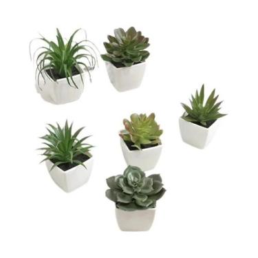 Imagem de Conjunto De 6 Mini Plantas Suculentas Artificiais Em Vasos Brancos Par