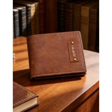 Imagem de Carteira masculina dobrável de couro curta, design fino e elegante (cinza-acinzentado)