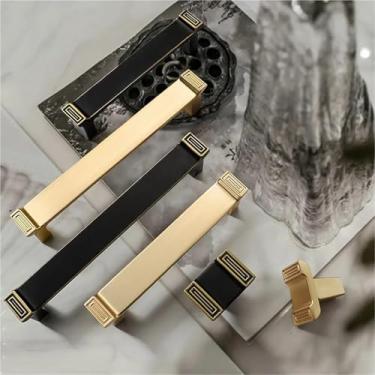 Imagem de HTNAFONI Puxadores e puxadores de porta de armário escovados dourados de liga de zinco sólido puxadores de gaveta de armário de guarda-roupa ferragens 1 peça (ouro escovado 96 mm)