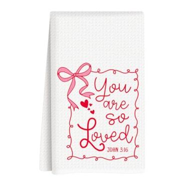 Imagem de Toalhas de cozinha para o dia dos namorados, decorações de dia dos namorados, presente para ela, namorado, namorada, laço coquete rosa, versículo bíblico, toalhas de prato, presentes para casal