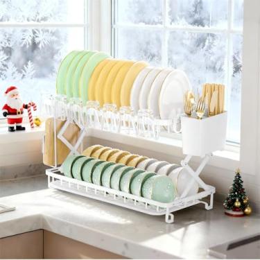 Imagem de Escorredor de pratos de 2 camadas para balcão de cozinha, escorredores de pratos grandes para cozinhas, balcão de aço inoxidável, escorredor de pratos de cozinha de aço inoxidável, coador de pratos