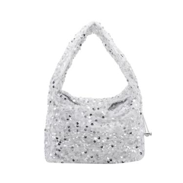 Imagem de Amamcy Bolsa feminina brilhante com lantejoulas com glitter, bolsa de pulso com alça superior com lantejoulas, bolsa de bolinho de massa para axilas, Branco, One Size