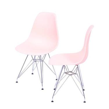Imagem de Kit com 2 Cadeiras Eames Policarbonato com Base Cromada na Cor Salmão 