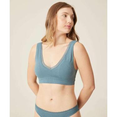 Imagem de Sutiã Top Sem Bojo Canelado Sem Costura Marisa-75396, 46, Azul