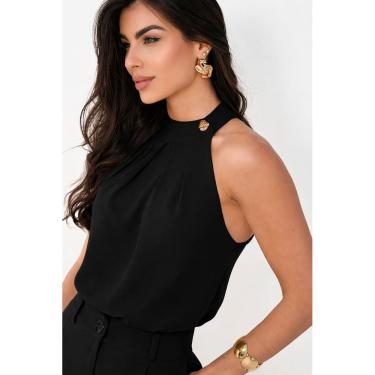 Imagem de Blusa Frente Única Feminina com Botão no Decote Elegante