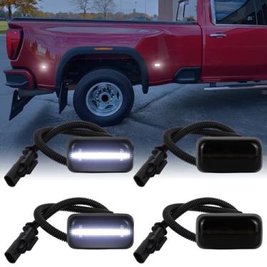 Imagem de CYBORICH Luzes de LED brancas duplamente para-lama para Chevy Silverado GMC Sierra 2500HD 3500HD 3500HD 2015-2023 caminhão, duas lâmpadas de marcador de leito de roda traseira, lente fumê 4 peças