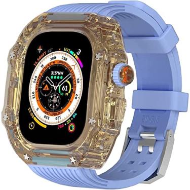 Imagem de GANYUU Kit moderno masculino de capa transparente de 49 mm, para Apple Watch série 8 de 45 mm, capa rígida de policarbonato, pulseira de substituição estilo Rm, acessórios para relógio série 7 de 44
