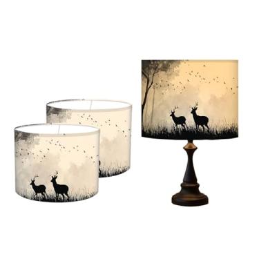 Imagem de Abajur de mesa, 33 cm L x 25 cm A impressão HD geométrico floral deixa abajur de mármore, abajur, decoração moderna para abajur de mesa e de chão (veado, 33 cm L x 25 cm A)