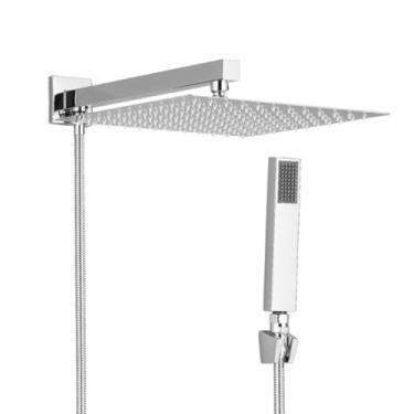 Imagem de Ducha Quadrada Completa C/Desviador e Ducha de mão Braço de 40cm Inox(PRATA)
