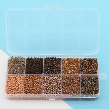 Imagem de YDJIANCAI 10 compartimentos de vidro 2 mm contas de tubo de semente contas pequenas de dois tons, para fabricação de joias, suprimentos de artesanato DIY para brincos, pulseiras, colares (cor: marrom)