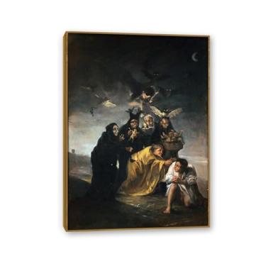 Imagem de Arte de parede Francisco Goya, exorcismo ou bruxas, impressão em tela famosa reprodução de pinturas a óleo abstratas imagem de arte emoldurada para decoração de casa 55 x 40 cm (22 x 16 polegadas)
