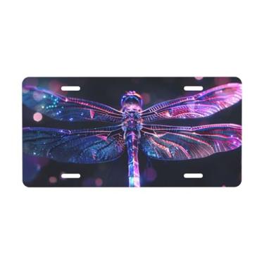 Imagem de Placa de carro decorativa de libélula colorida. Placa de metal para carro. Placa de alumínio Noverlty impermeável Colorfast 30 x 15 cm