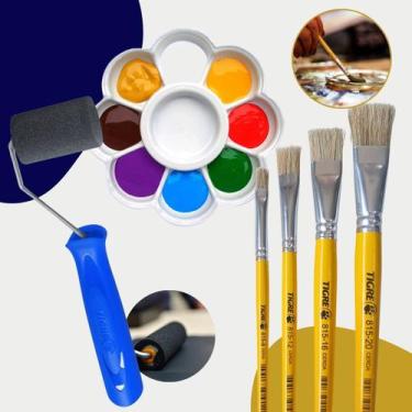 Imagem de Kit Pintura 4 Pincéis Chato Rolo Gode Artesanato Madeira Mdf - Tigre E