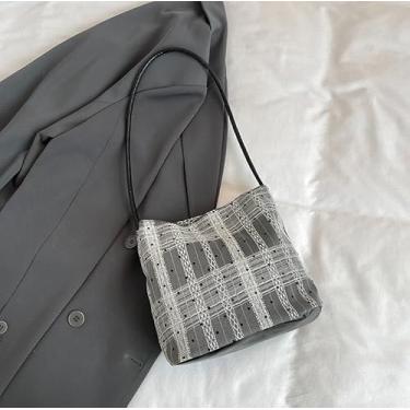 Imagem de Bolsa feminina de renda xadrez moderna bolsa de ombro pequena bolsa de transporte nas axilas, Preto