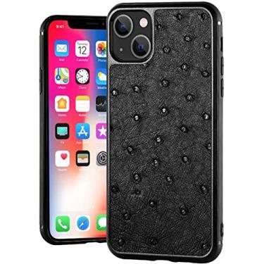 Imagem de BKUANE Capa de telefone traseira totalmente embrulhada, para Apple iPhone 14 Plus 6,7 polegadas 2022 Capa à prova de choque de couro de avestruz luxuoso (Cor: Preto)
