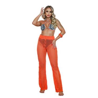 Imagem de Calça Saida De Praia Tricot Crochê Cintura Alta Verão Flare - EUC STOR