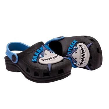 Imagem de Babuche Infantil Menina Croks infantil Shark Tubarão - RAE, Azul, 29/3