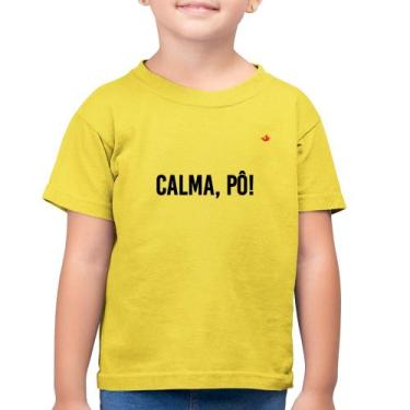 Imagem de Camiseta Algodão Infantil Calma, pô! - Foca na Moda, Amarelo canário, 