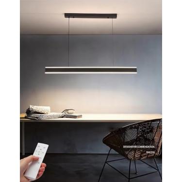 Imagem de Luminária pendente LED moderna e regulável para sala de jantar, 120W, com controle remoto, altura ajustável, ideal para sala de estar, mesa de jantar, escritório e bar (100cm)