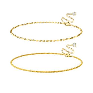 Imagem de MOODEAR 2 peças de corrente de cintura para mulheres – à prova d'água, banhado a ouro 14 K, corrente de contas de barriga em camadas com zircônia cúbica de gota, joia de biquíni sexy, presente para o