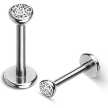 Imagem de Piercing Labret com Ponto de Luz, Aço Cirúrgico com Zirconia - 1,2mm (3mm)