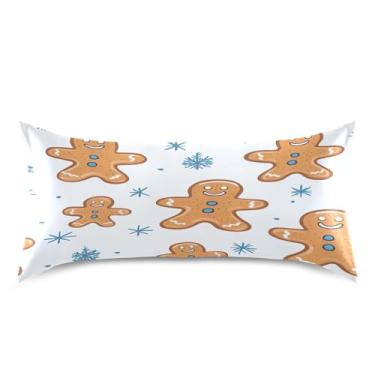 Imagem de Blueangle Fronha de cetim de biscoito de gengibre para cabelo e pele, fronha de seda, tamanho king (50,8 x 101,6 cm) - Capas de almofada de cetim com fecho de envelope (292)