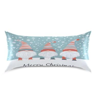 Imagem de Blueangle Linda fronha de cetim gnomo de Natal para cabelo e pele, fronha de seda, tamanho king (50,8 x 101,6 cm) - Capas de almofada de cetim refrescantes com fecho de envelope (184)