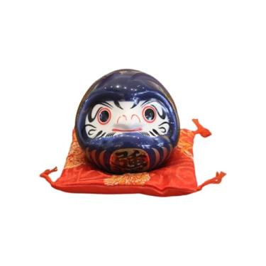 Imagem de WeiLaiKeQi Cofrinho Daruma de Cerâmica em Formato de Porquinho, Ornamento de Boneco Daruma, Estatueta Japonesa Inovadora, Decoração de Mesa para Bar, Apartamento, Azul